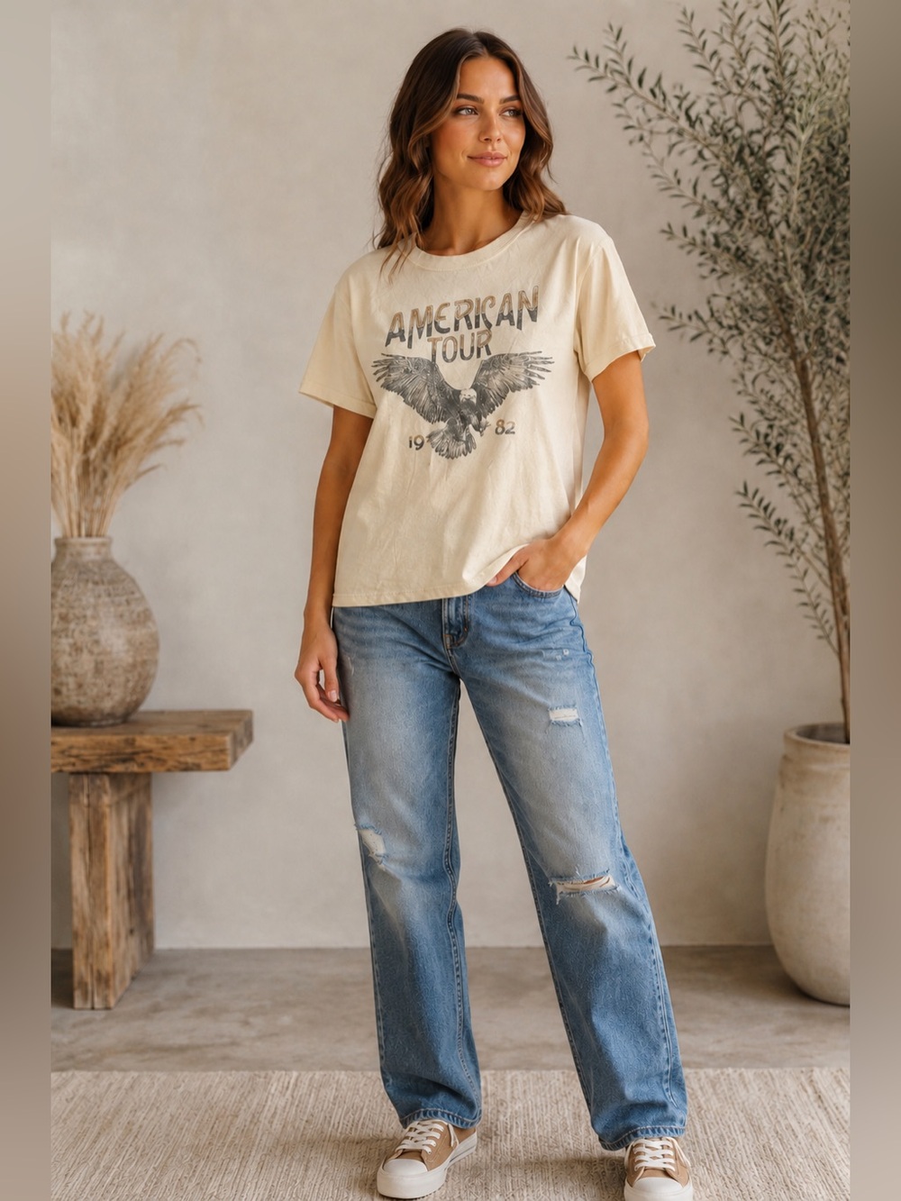 Doe American Tour 1982 Eagle Graphic Tee Women’s M Retro Americana Y2K